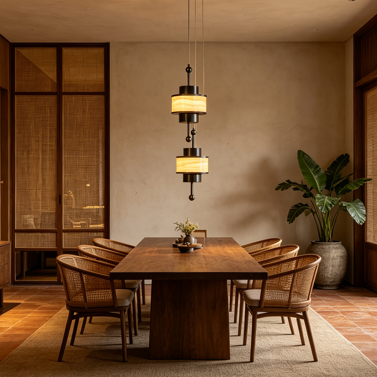Casailighting Stacked Alabaster Cylinder & Brass Pendant Light