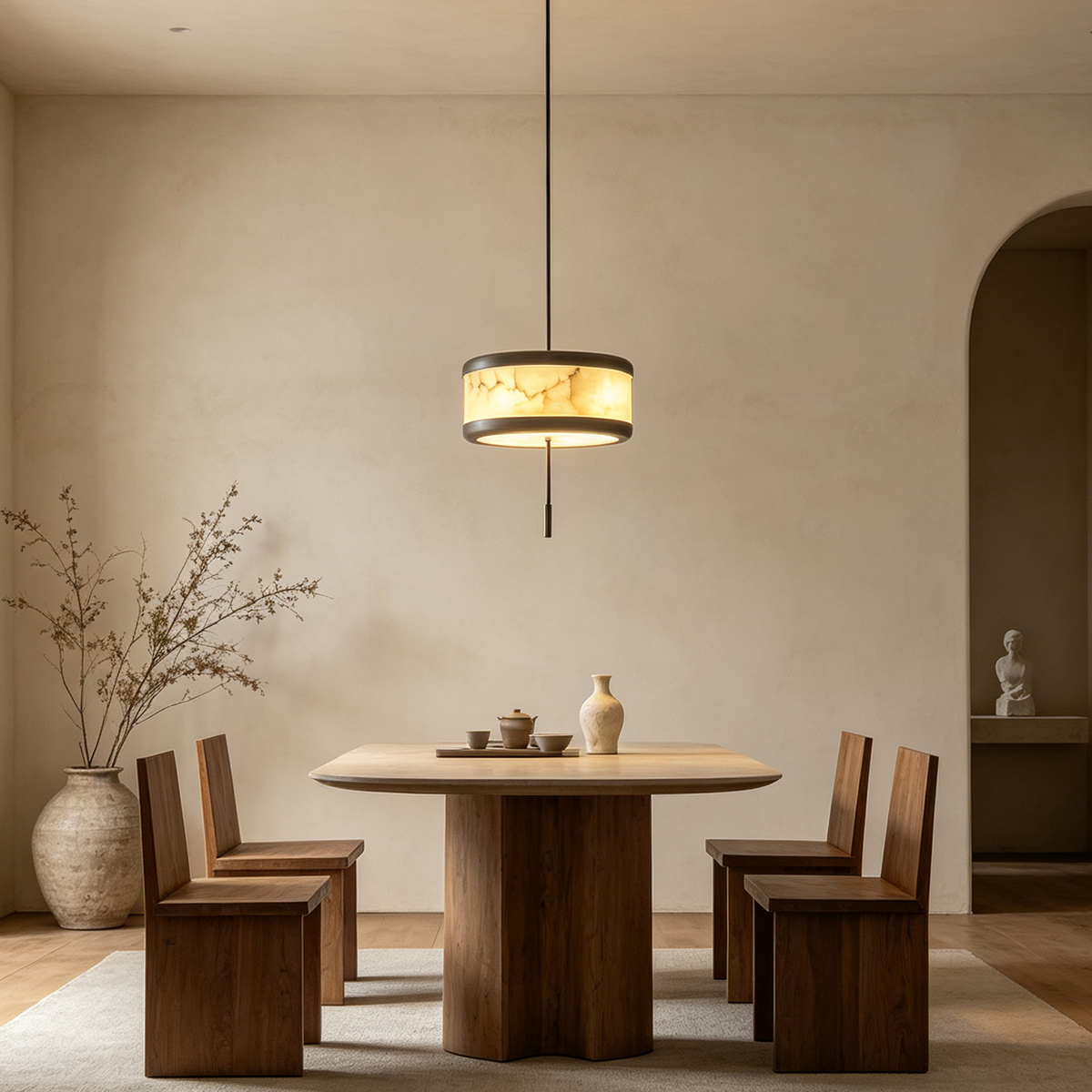 Casailighting Modern Cylinder Alabaster & Brass Pendant Light