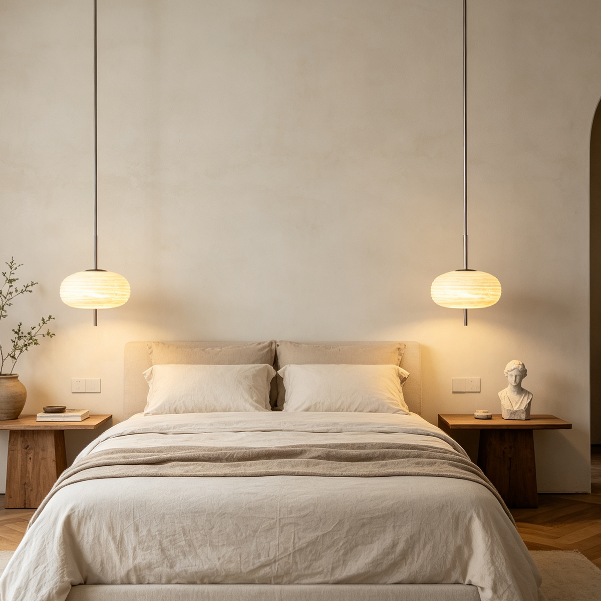 Casailighting Ribbed Alabaster & Brass Pendant Light