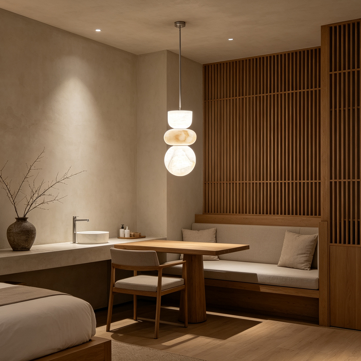 Casailighting 「Stacked Stones」Triple Tier Alabaster & Brass Pendant Light