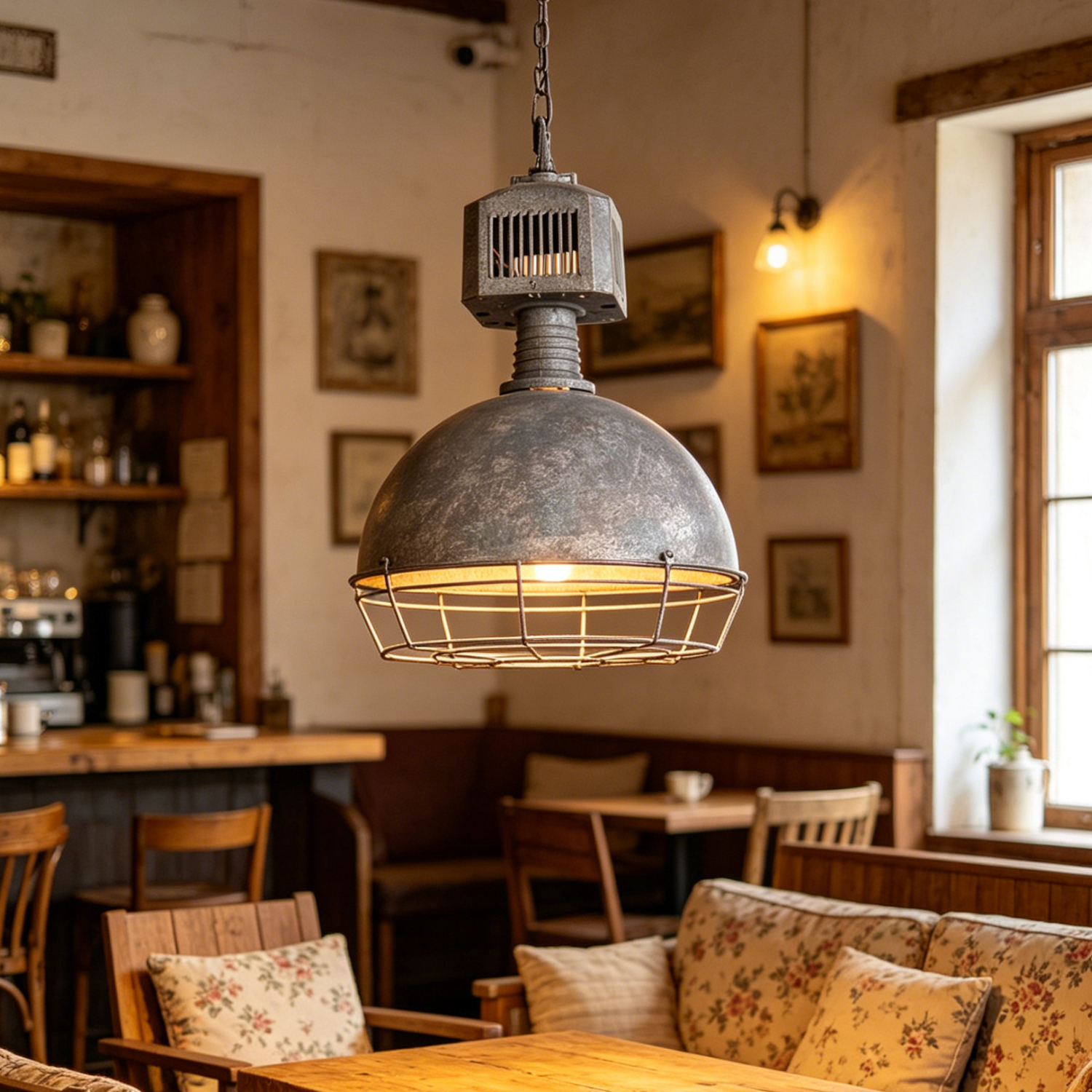 Caged Industrial Metal Pendant Light