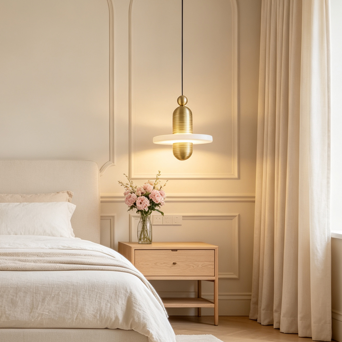 Casailighting “Orbit Disc” Alabaster & Brushed Aluminum Pendant Light