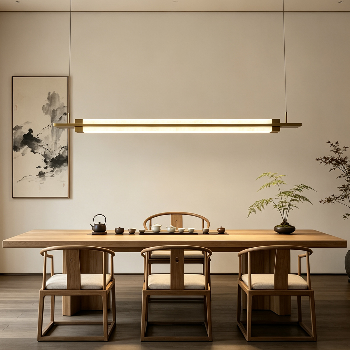 Casailighting Double-Layer Linear Alabaster & Brass Pendant Light