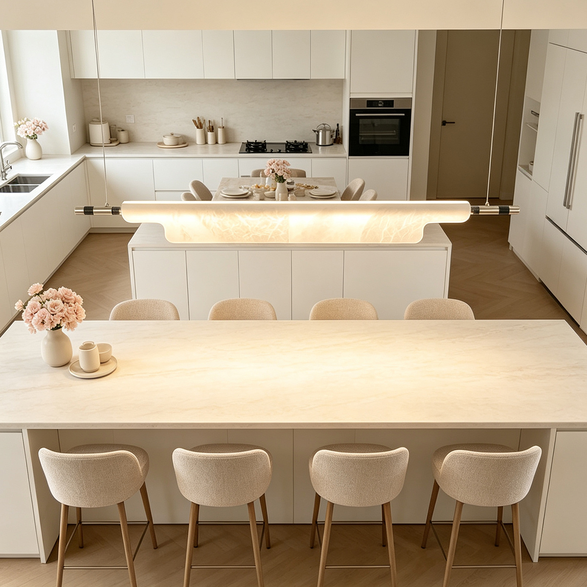 Casailighting Linear Alabaster & Brass Pendant Light