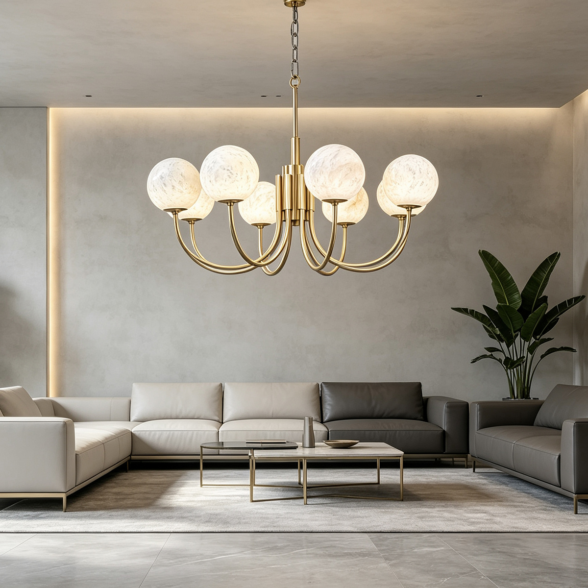 Casailighting 8-Light Alabaster Globe & Brass Chandelier