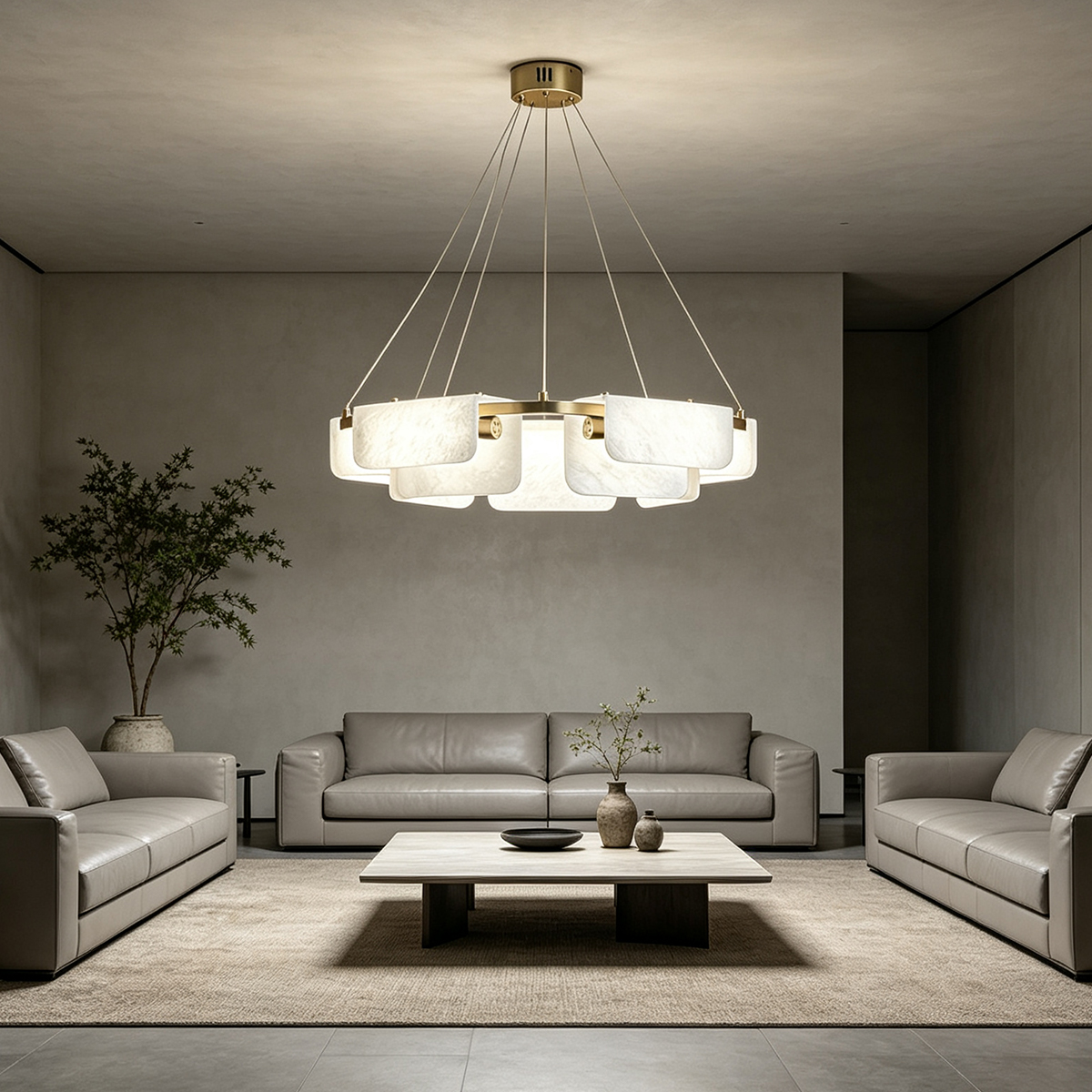 Casailighting Modern Geometric Alabaster & Brass Chandelier