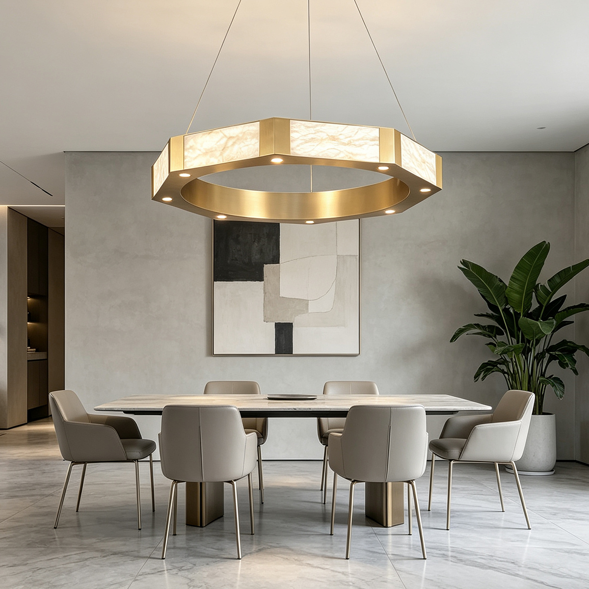 Casailighting Hexagonal Alabaster & Brass LED Chandelier