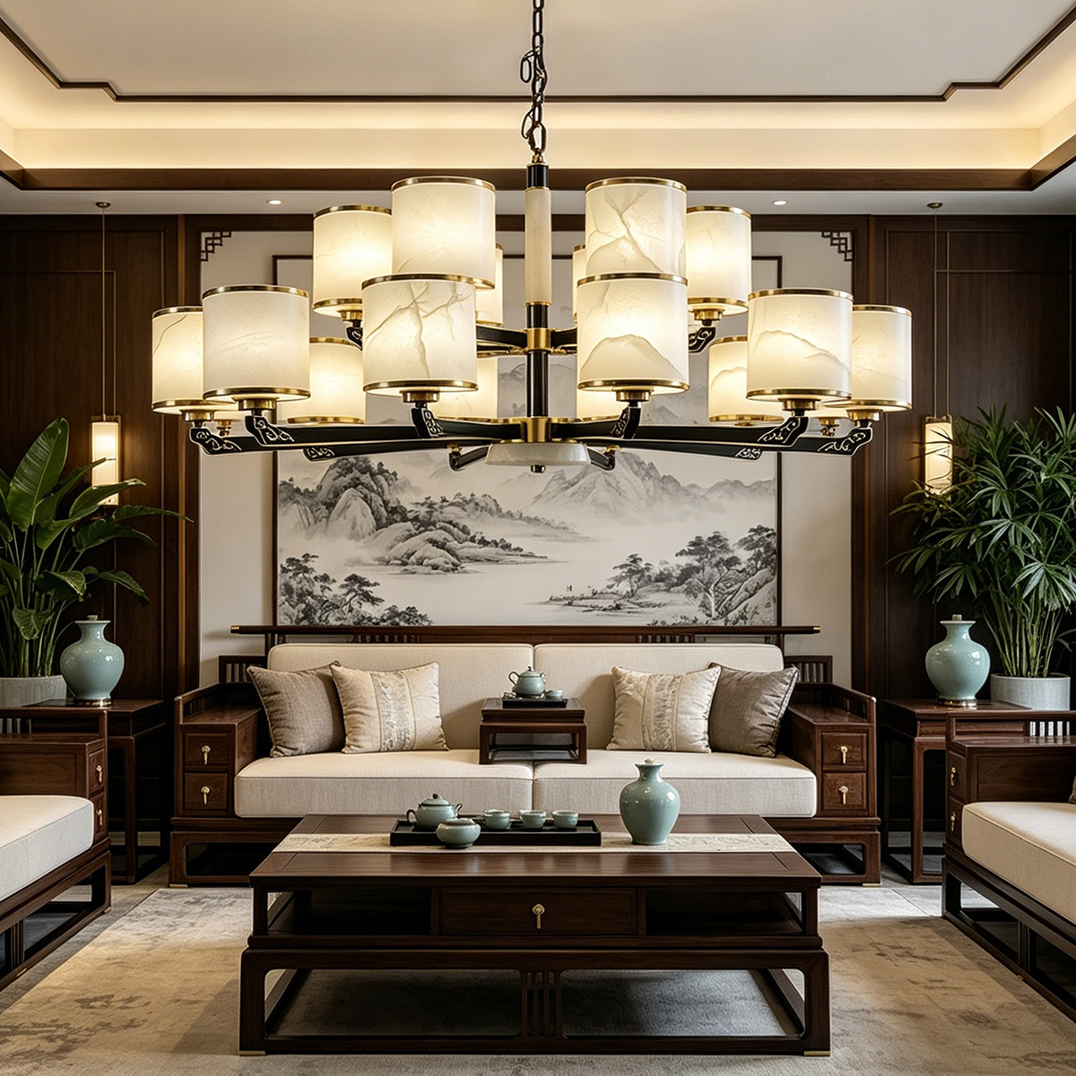 Casailighting Grand Multi-Light Alabaster & Brass Chandelier