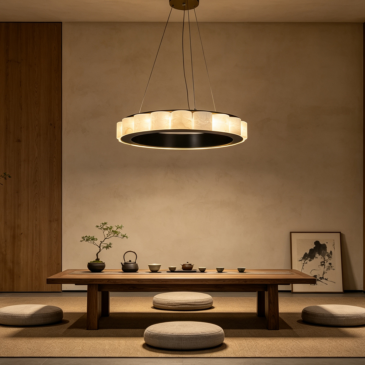 Casailighting Circular Alabaster & Brass LED Chandelier
