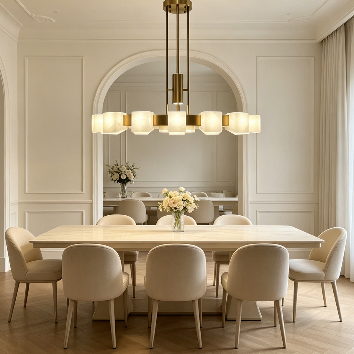 Casailighting Tiered Polygonal Alabaster & Brass Chandelier