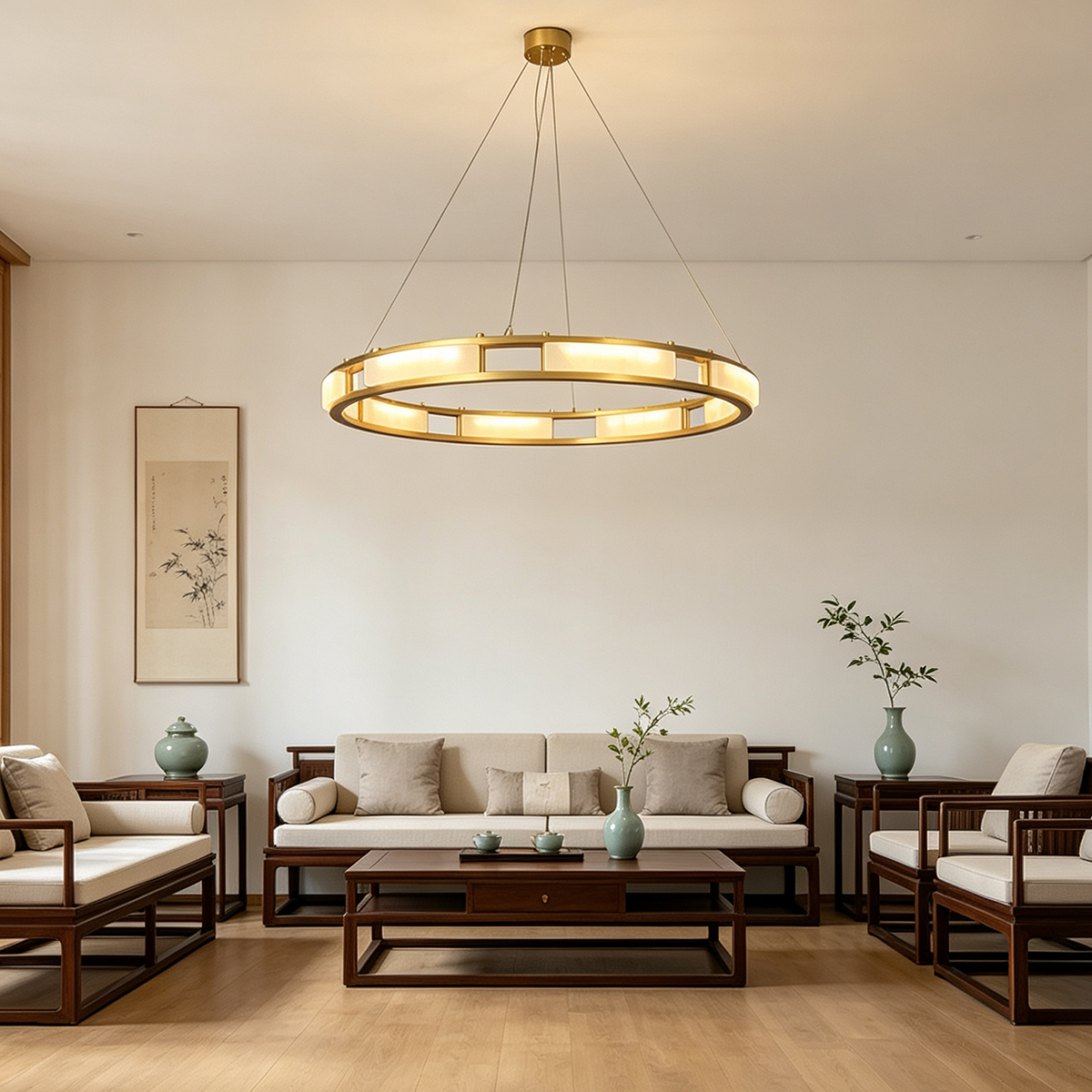 Casailighting Circular Alabaster & Polished Brass Chandelier