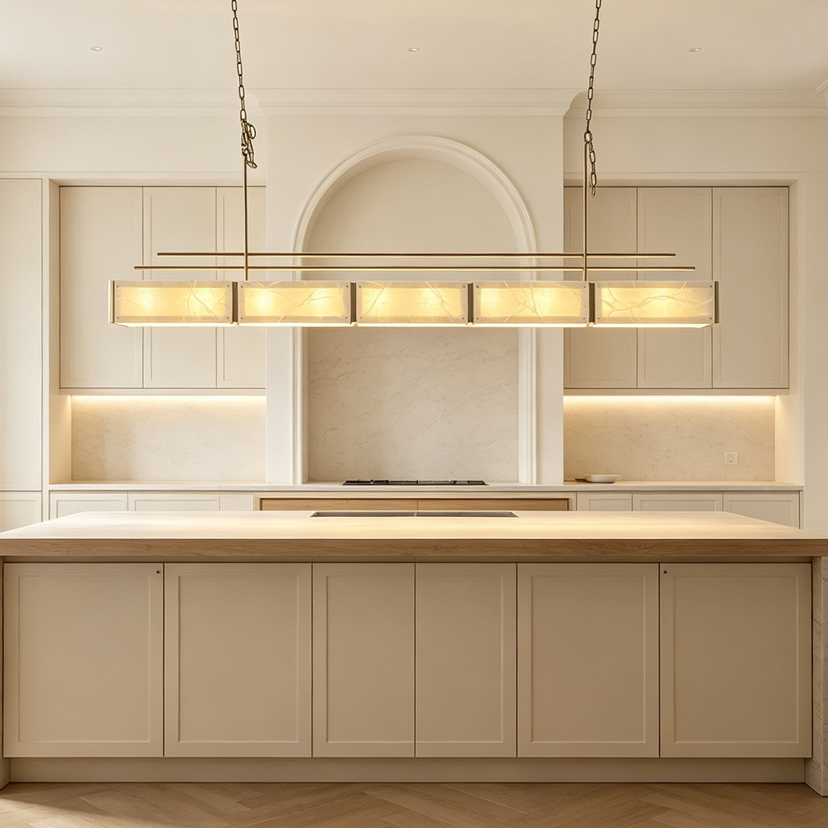 Casailighting Linear Alabaster & Brass Modular Chandelier