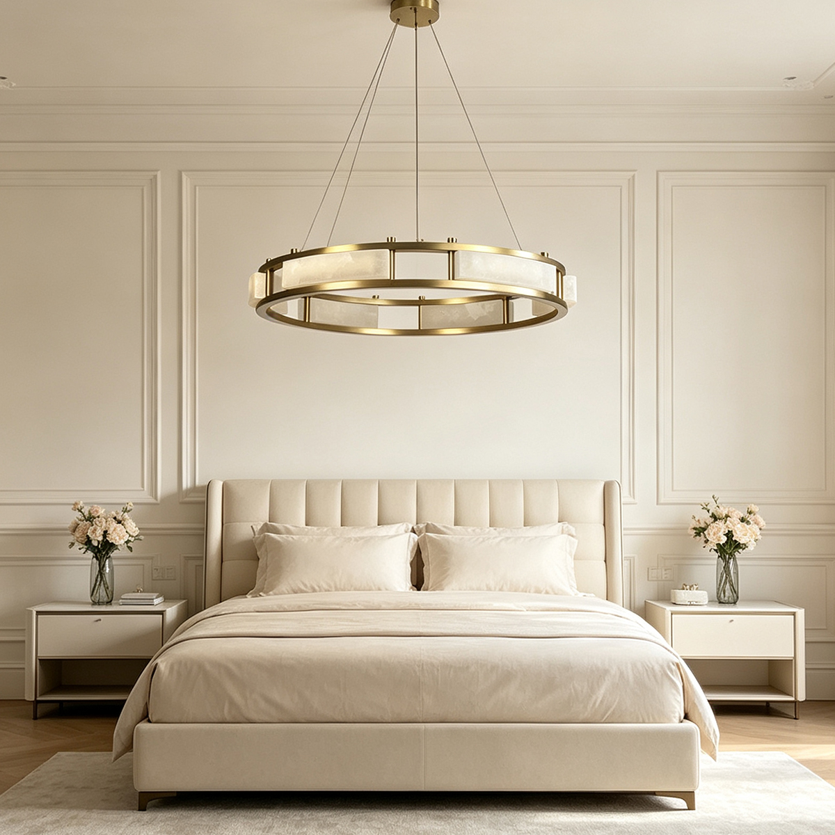 Casailighting Circular Alabaster & Polished Brass Chandelier