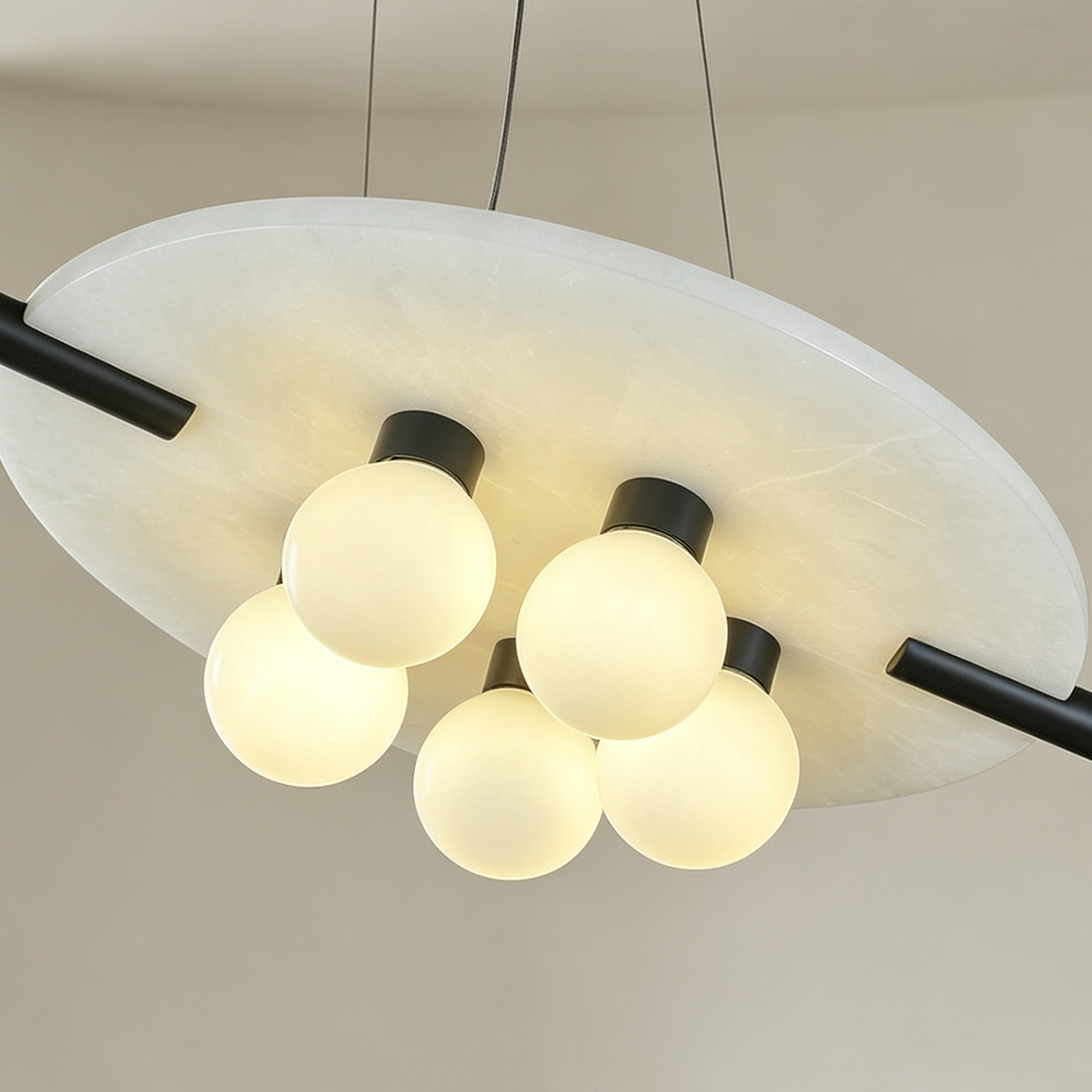 Casailighting Alabaster & Black Brass Multi-Globe Pendant Light