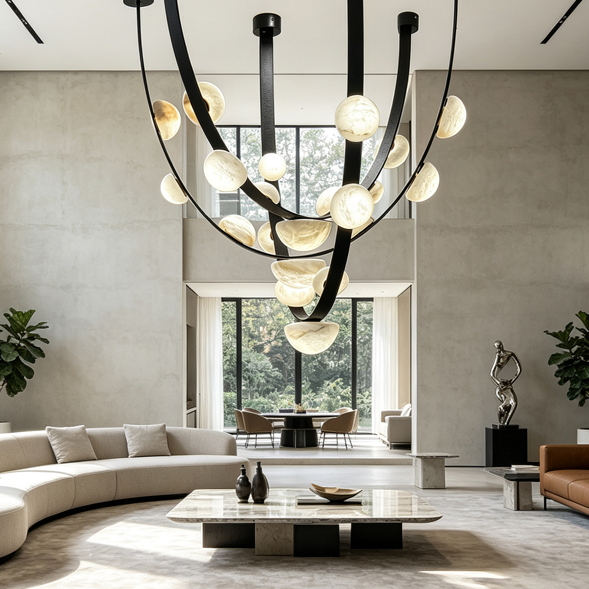 Casailighting Alabaster Droplet Leather Strap Chandelier