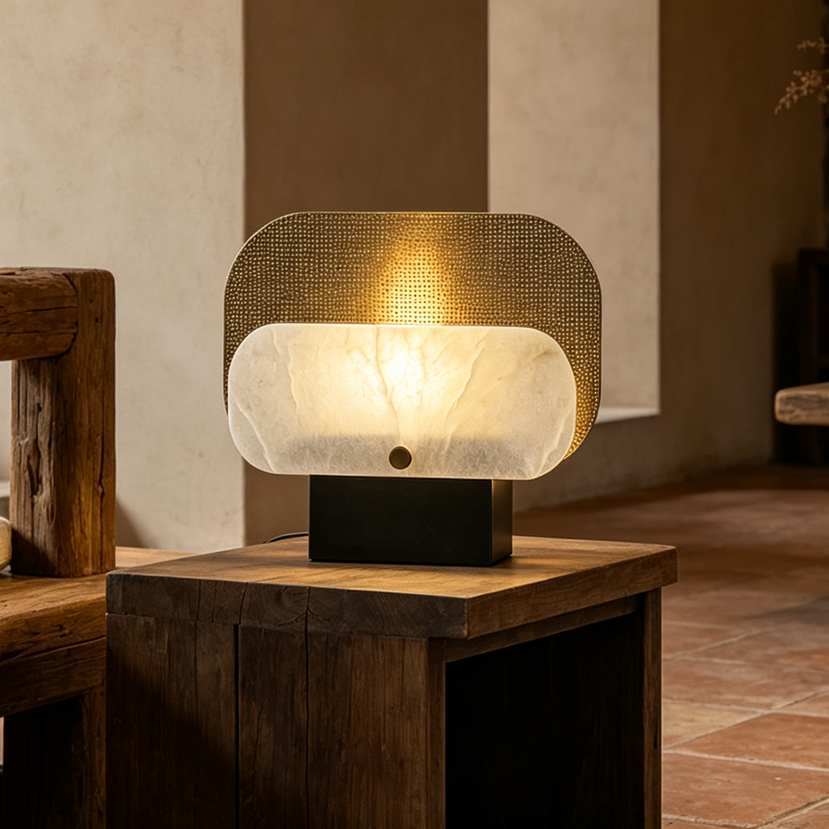 Casailighting Altai Alabaster Table Lamp | Black & Brass Organic Statement