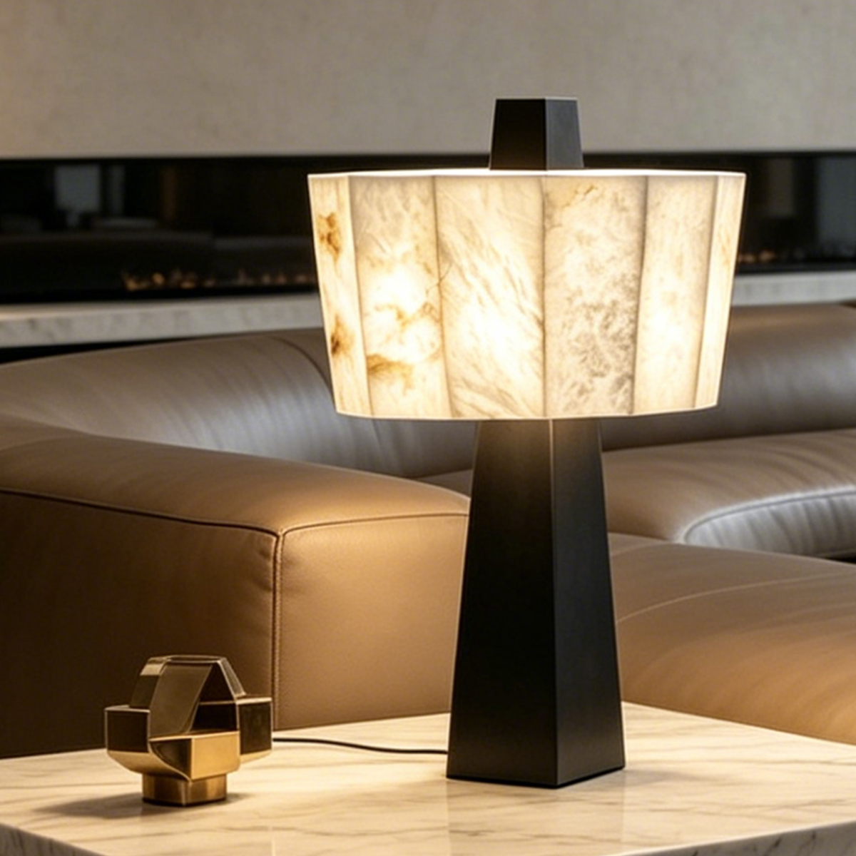 Casailighting Alabaster Table Lamp | Black Metal & Natural Stone