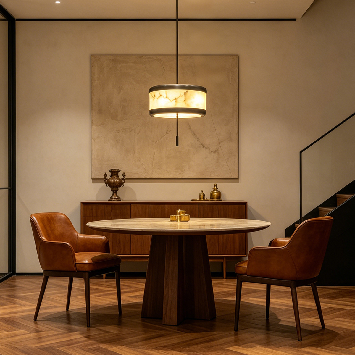 Casailighting Modern Cylinder Alabaster & Brass Pendant Light