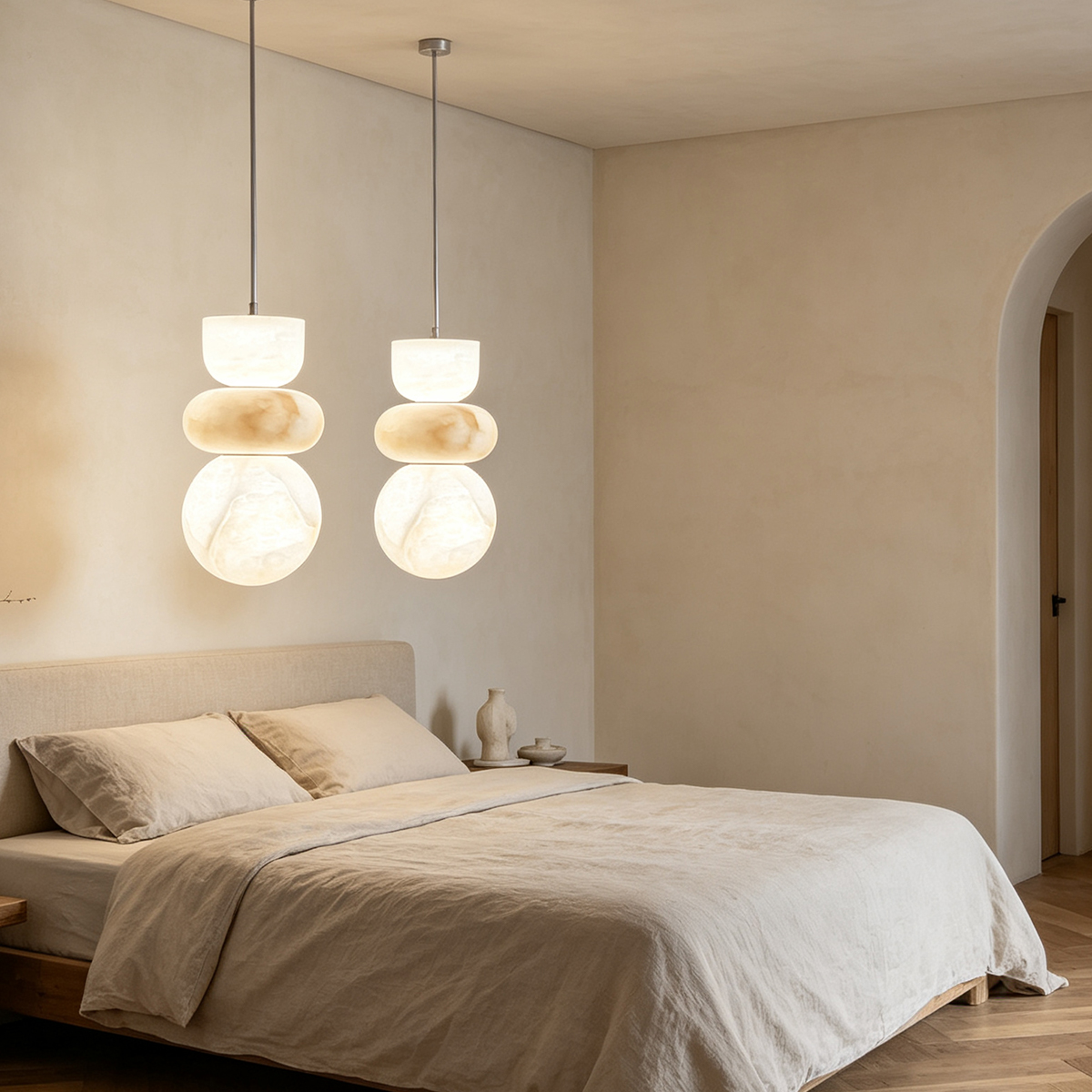 Casailighting 「Stacked Stones」Triple Tier Alabaster & Brass Pendant Light