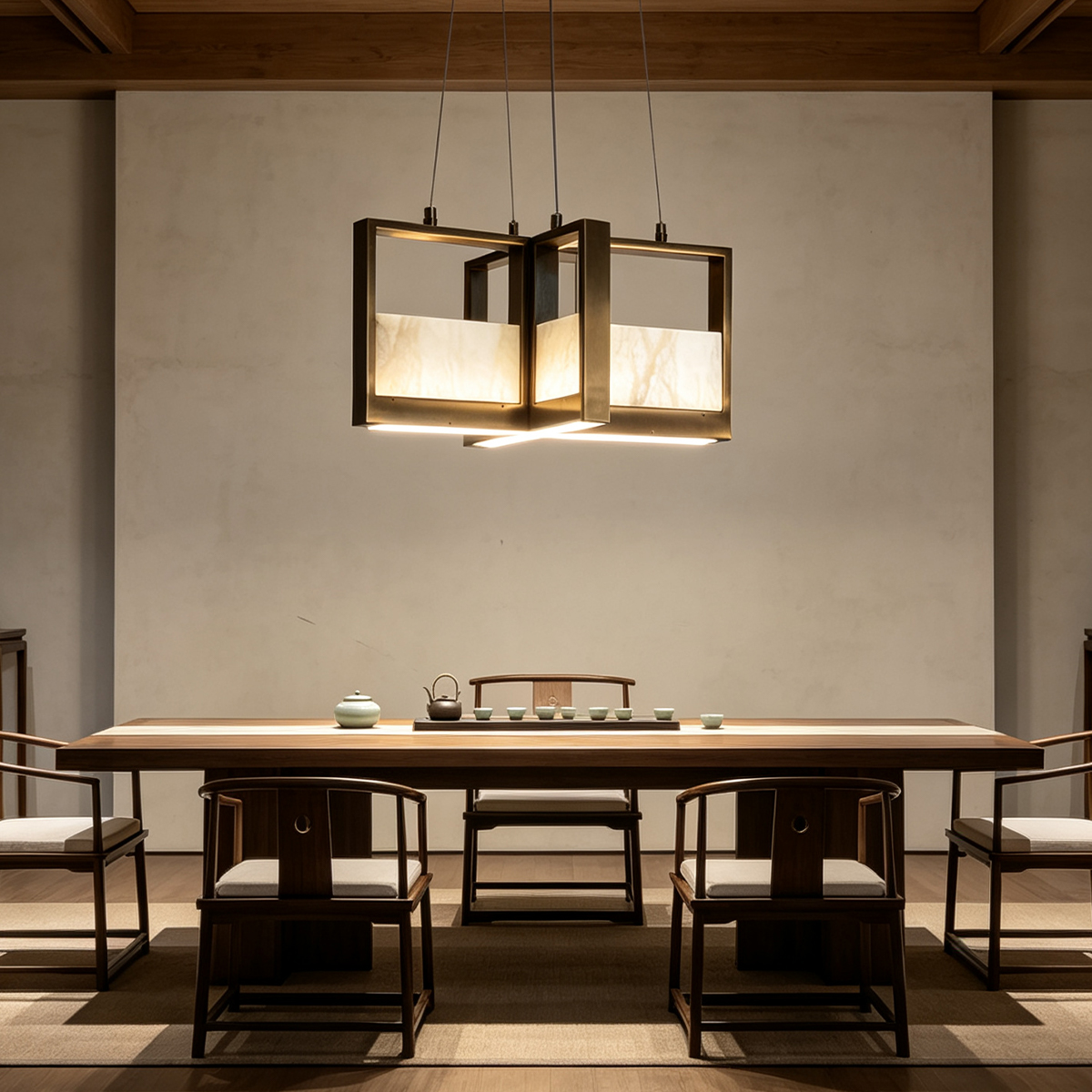Casailighting  Dual Cube Alabaster & Brass Chandelier