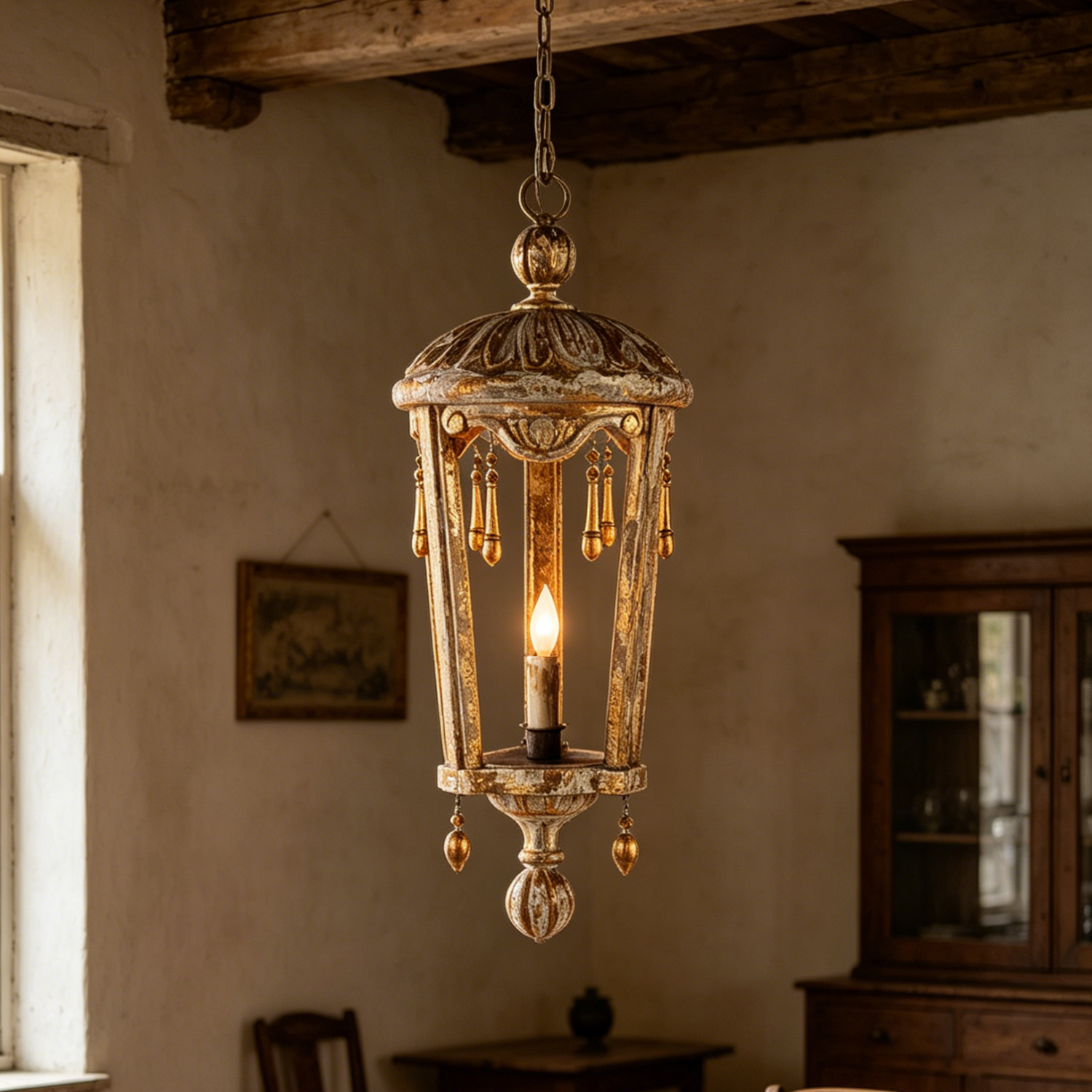 French Woodcarving Lantern Pendant Lamp