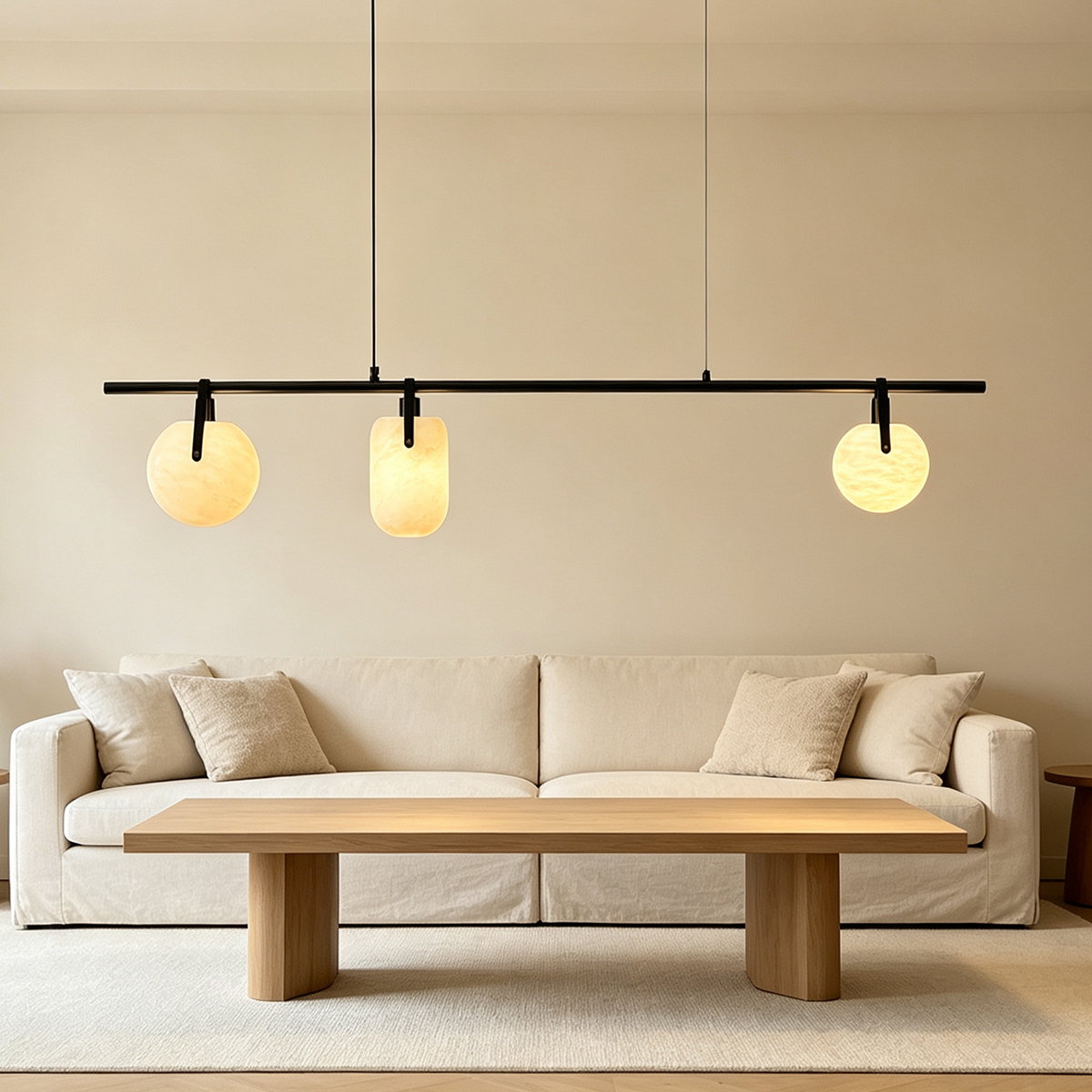 Casailighting 3-Light Mixed Shape Alabaster & Brass Linear Pendant