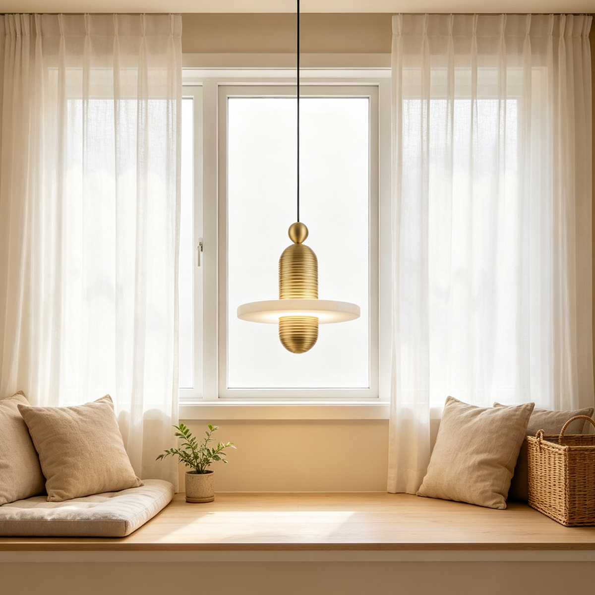 Casailighting “Orbit Disc” Alabaster & Brushed Aluminum Pendant Light