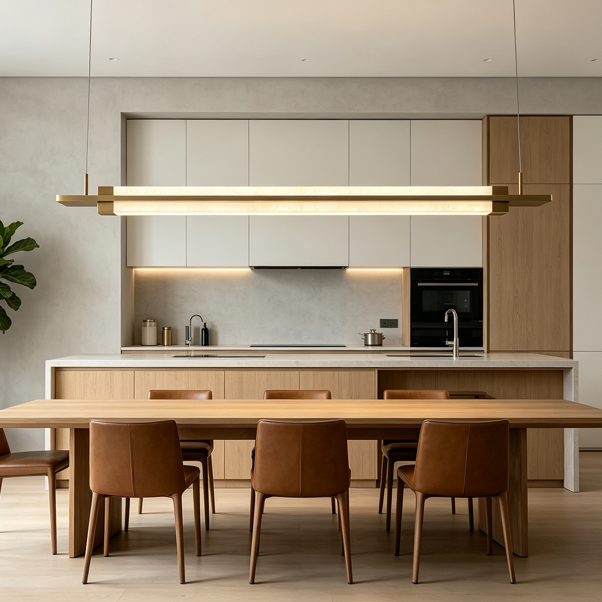 Casailighting Double-Layer Linear Alabaster & Brass Pendant Light