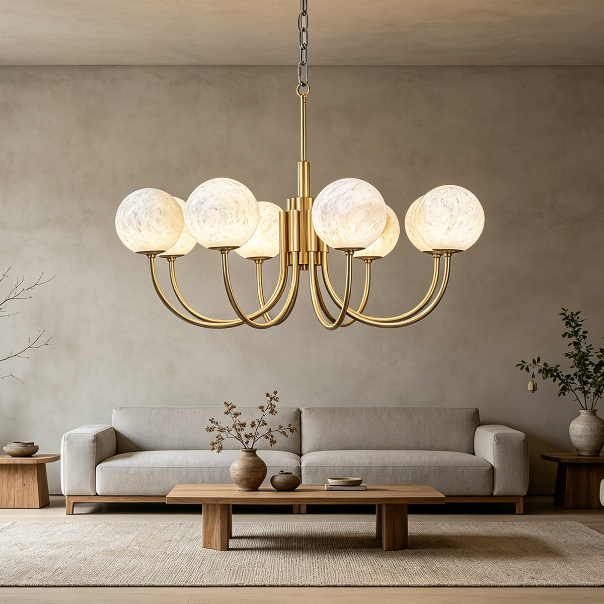Casailighting 8-Light Alabaster Globe & Brass Chandelier