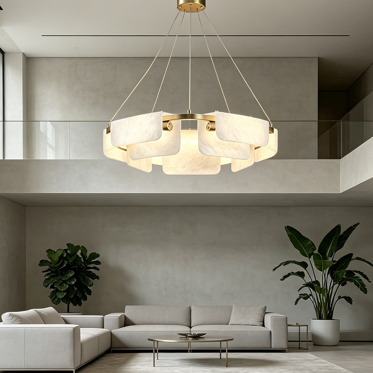 Casailighting Modern Geometric Alabaster & Brass Chandelier