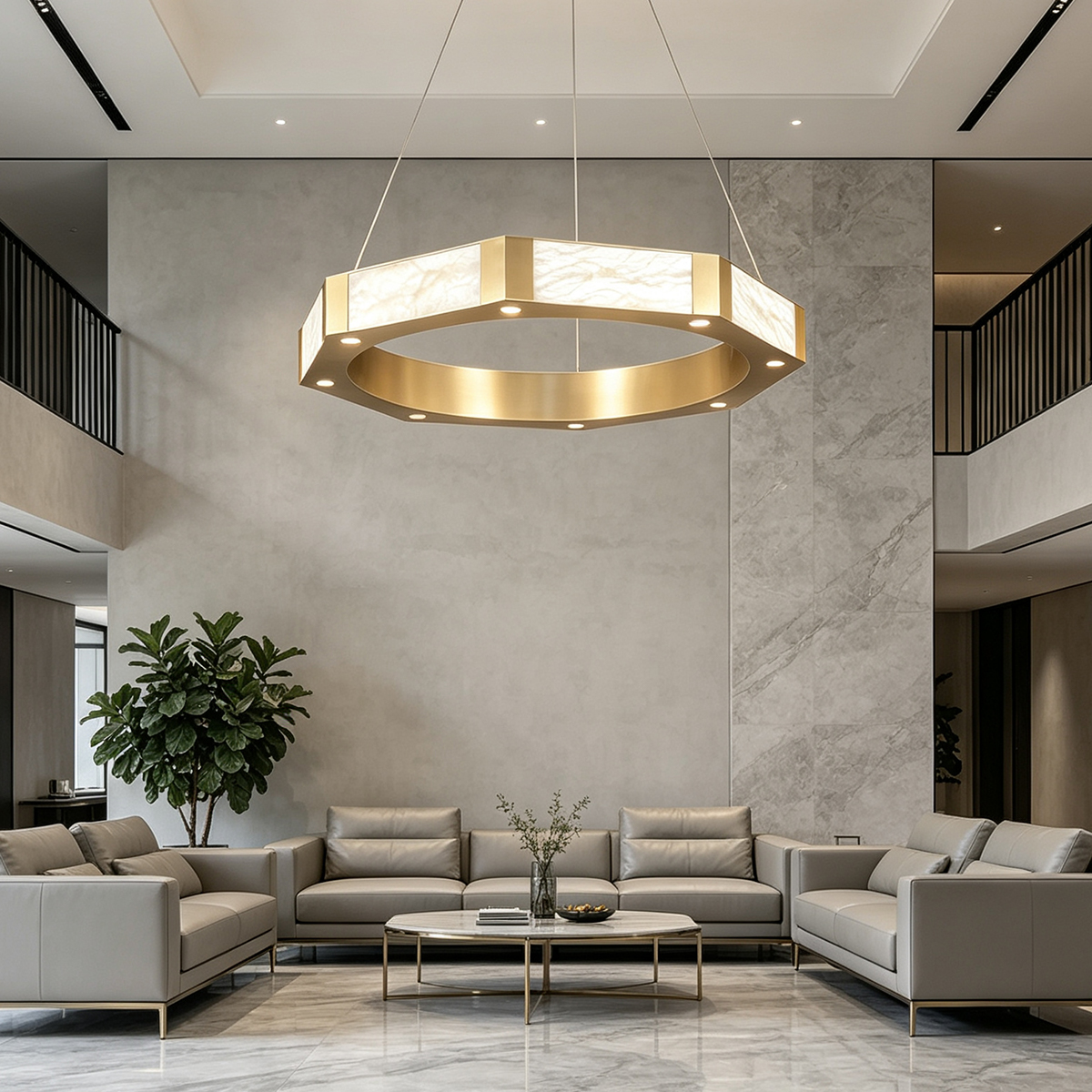 Casailighting Hexagonal Alabaster & Brass LED Chandelier