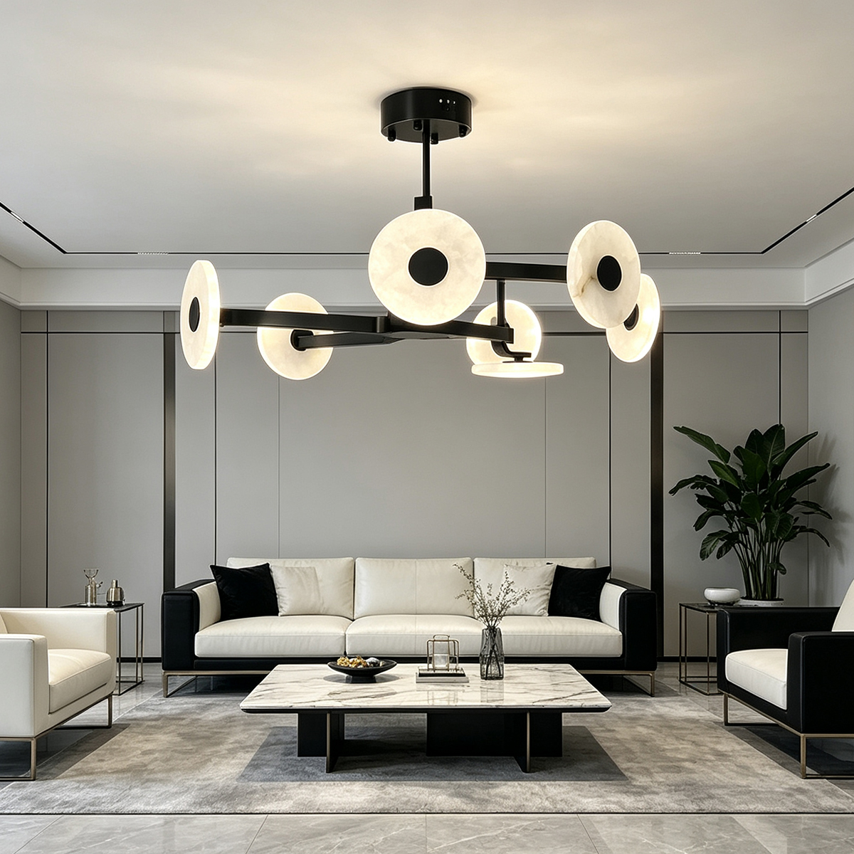 Casailighting Modern Linear Alabaster & Brass Chandelier