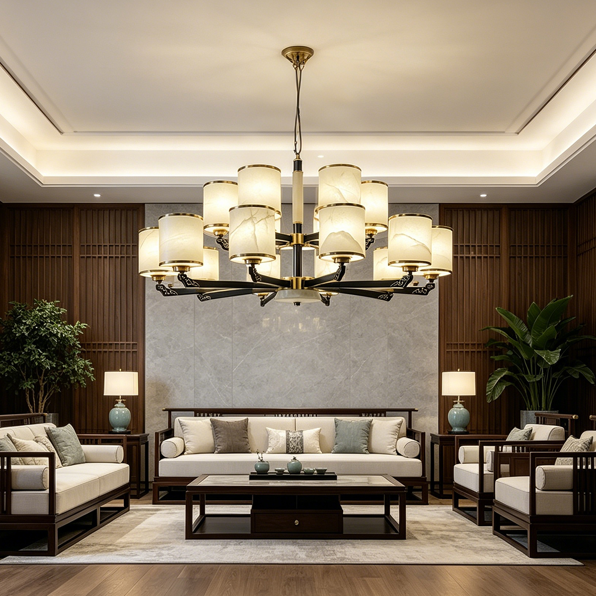 Casailighting Grand Multi-Light Alabaster & Brass Chandelier