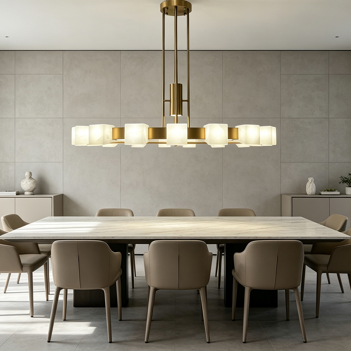 Casailighting Tiered Polygonal Alabaster & Brass Chandelier