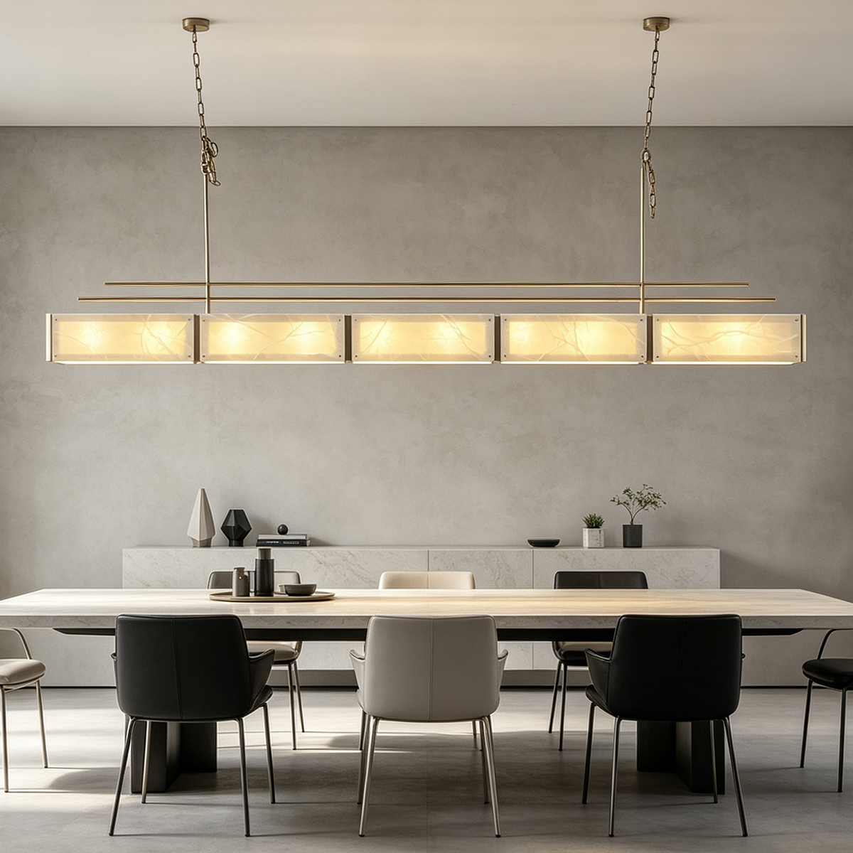 Casailighting Linear Alabaster & Brass Modular Chandelier