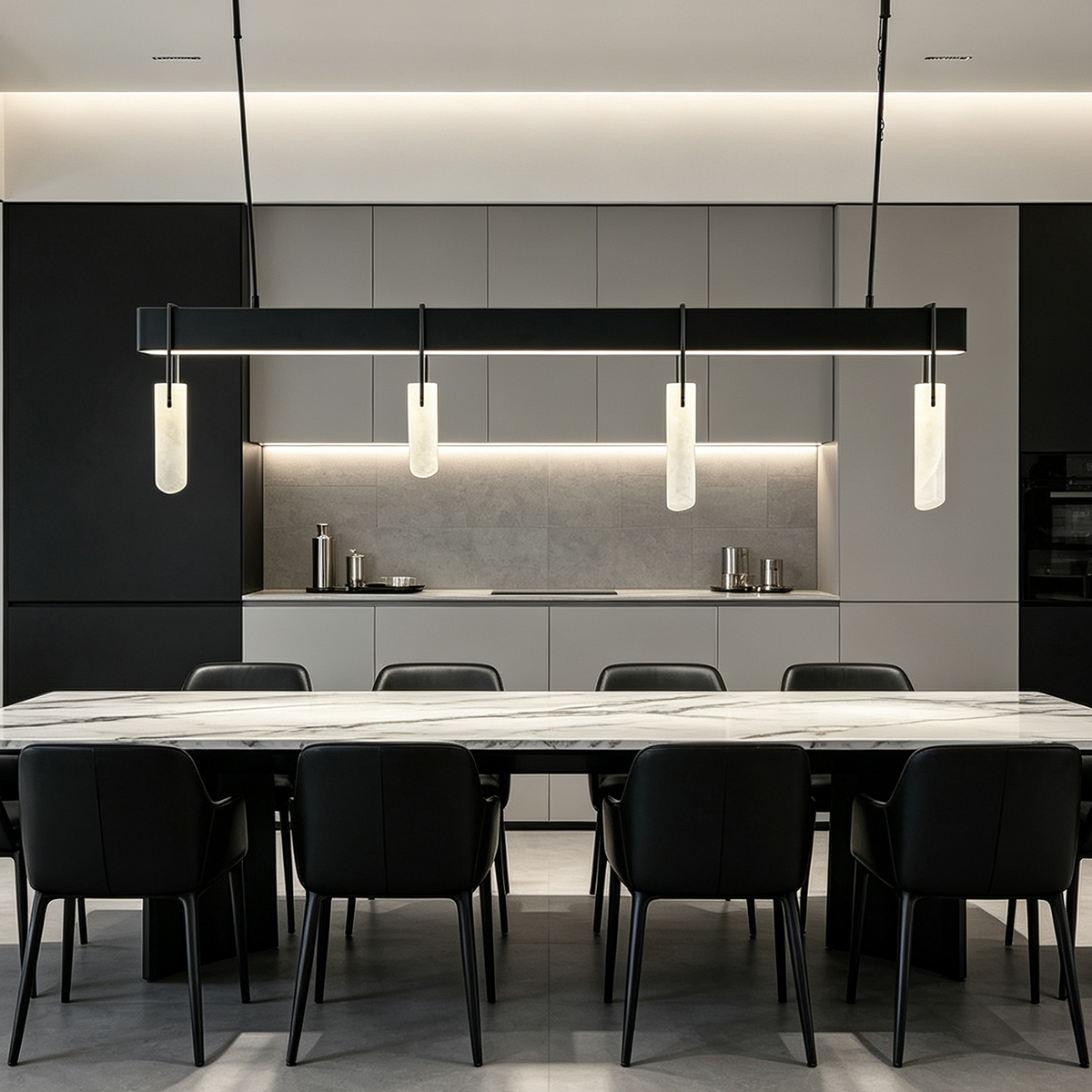 Casailighting Linear Alabaster & Blackened Brass Chandelier