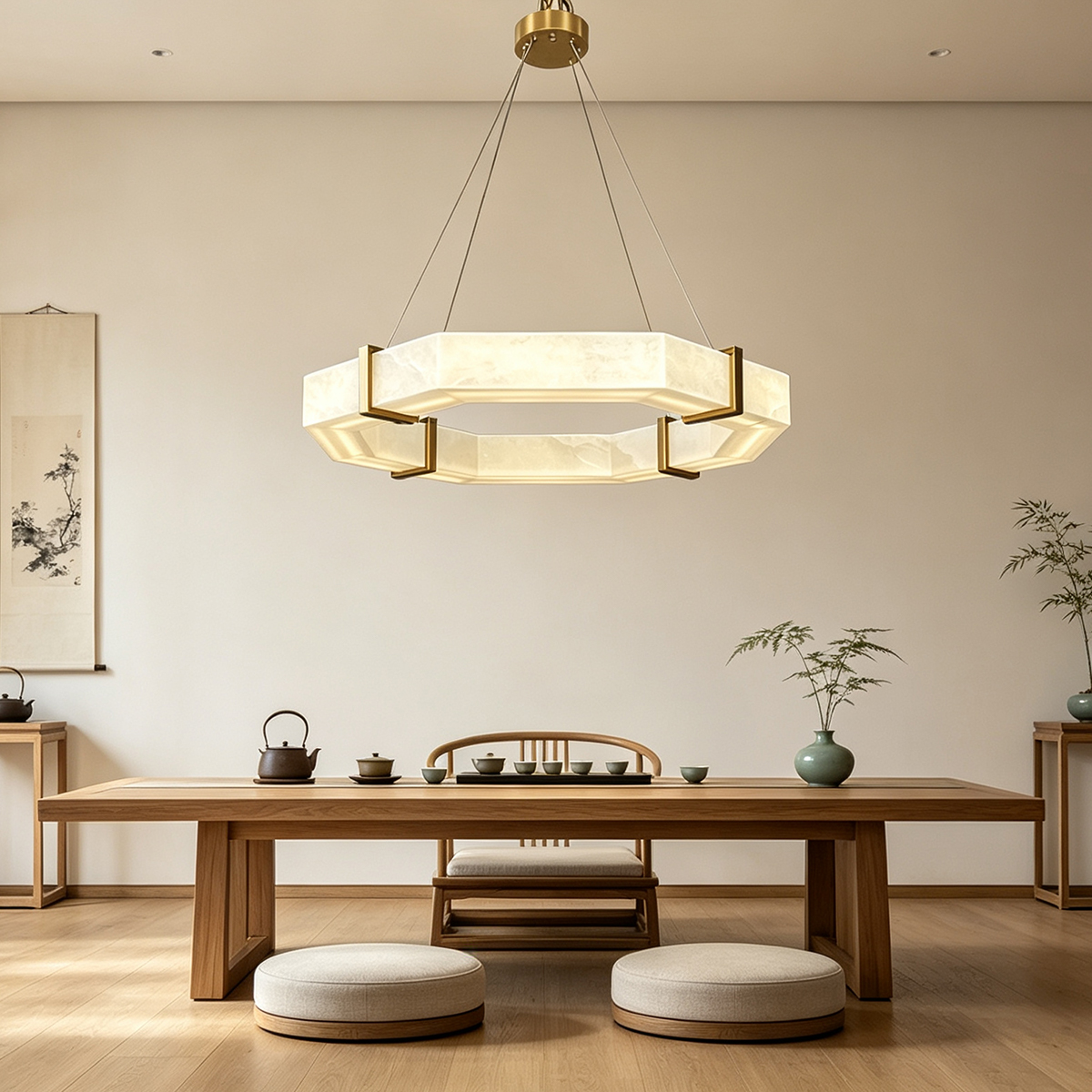 Casailighting Hexagonal Alabaster & Brass LED Chandelier