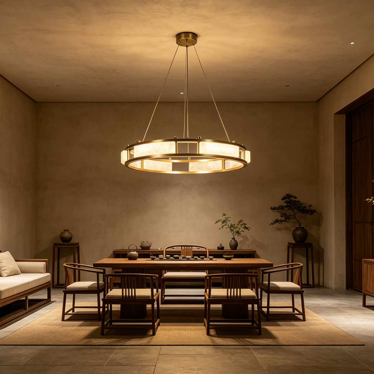 Casailighting Circular Alabaster & Polished Brass Chandelier