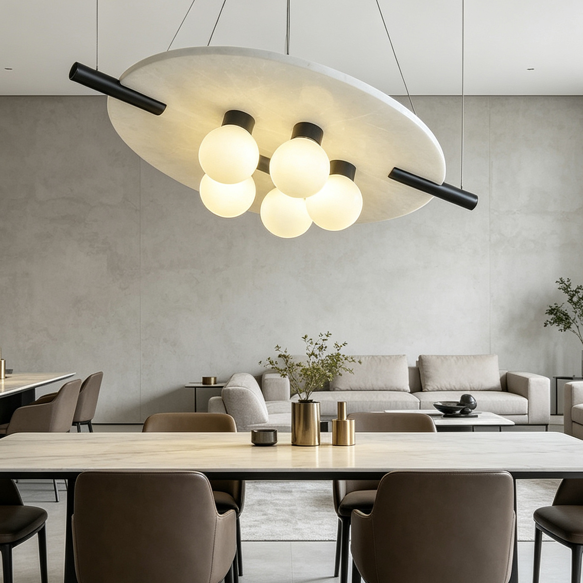 Casailighting Alabaster & Black Brass Multi-Globe Pendant Light