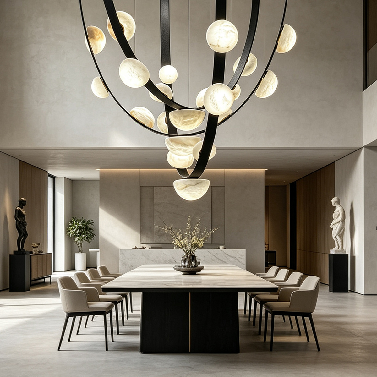 Casailighting Alabaster Droplet Leather Strap Chandelier