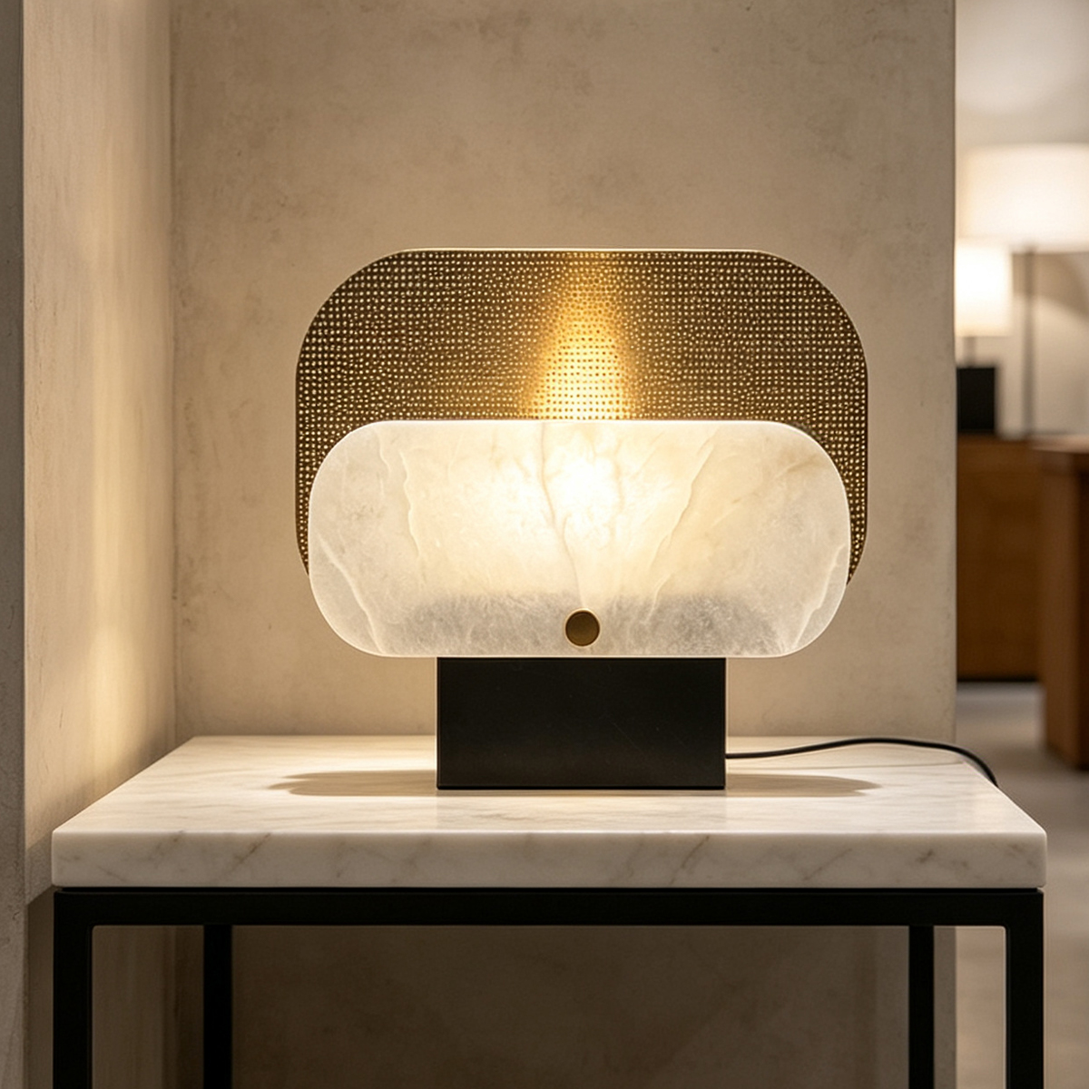 Casailighting Altai Alabaster Table Lamp | Black & Brass Organic Statement