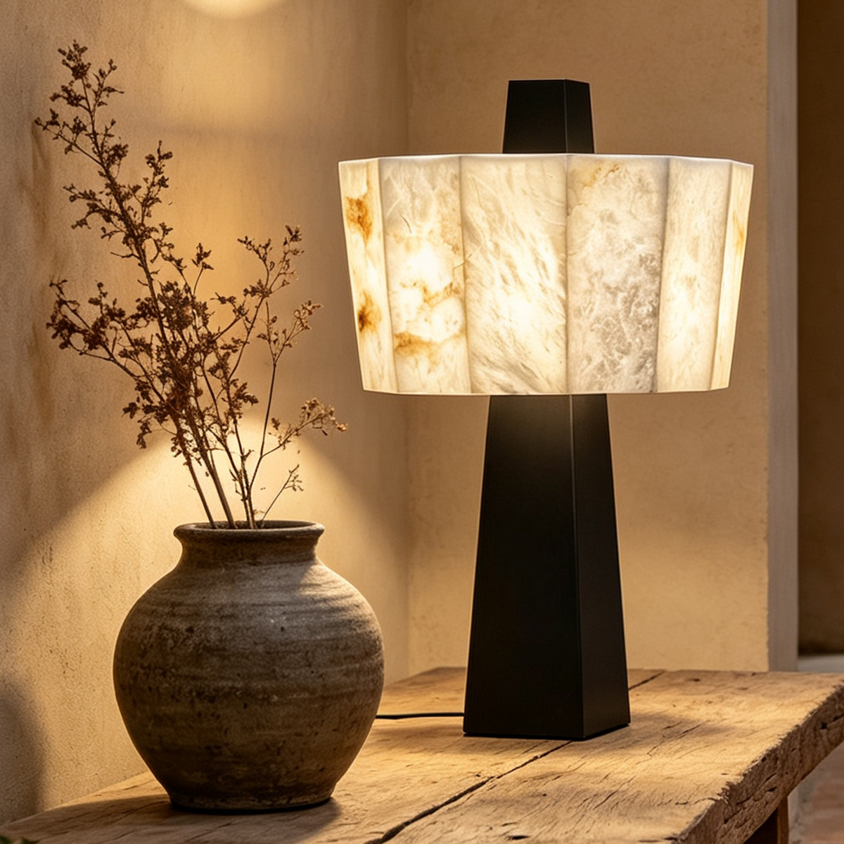 Casailighting Alabaster Table Lamp | Black Metal & Natural Stone