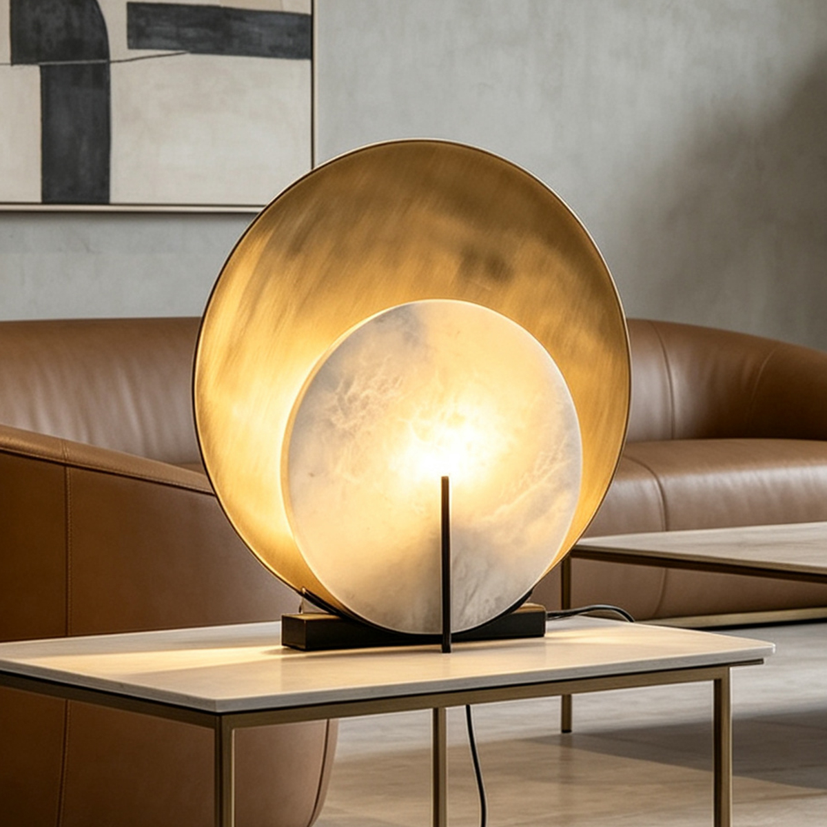 Casailighting Orbital Alabaster Table Lamp | Black & Brass Organic Sculpture