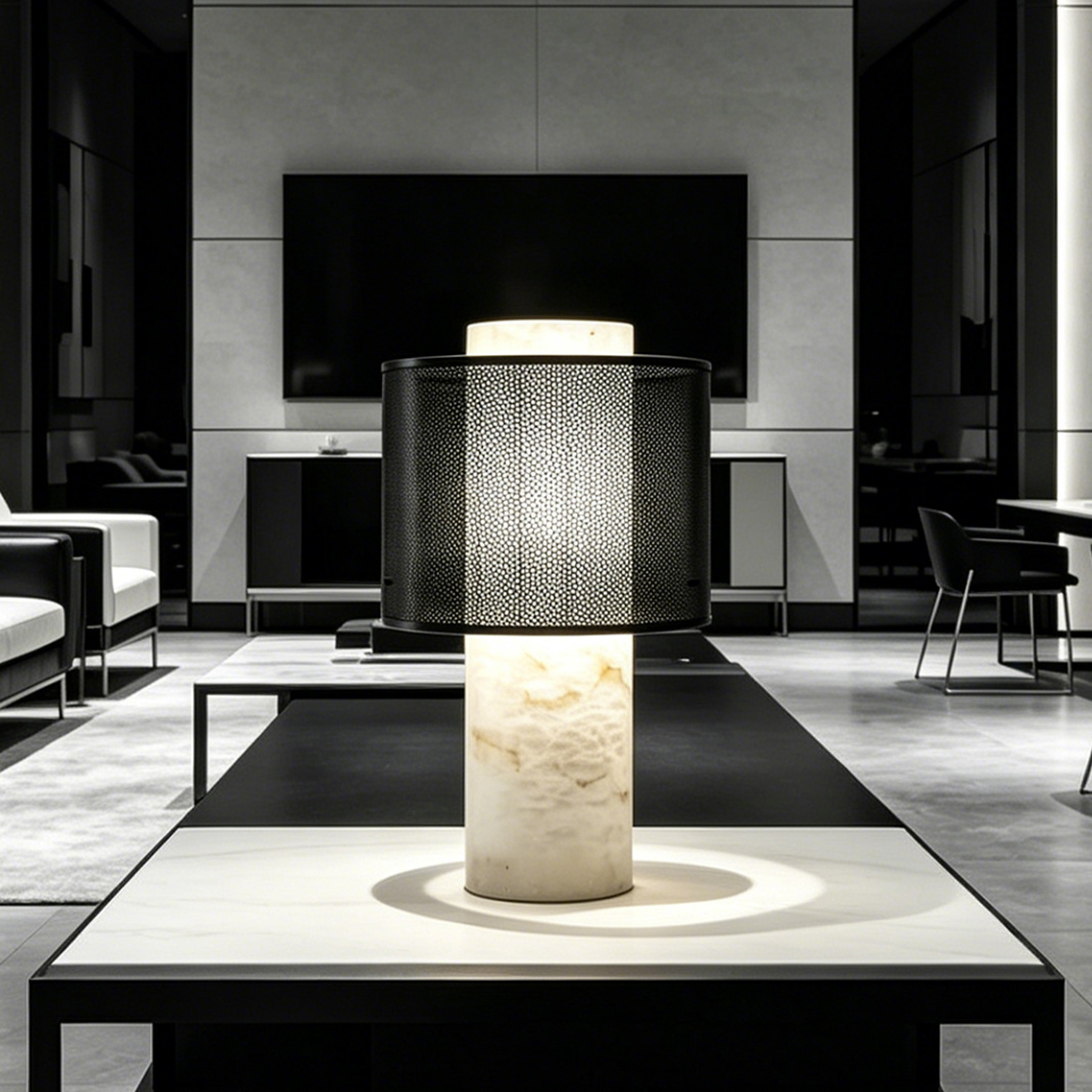 Casailighting “Mesh Veil” Alabaster & Gunmetal Brass Table Lamp