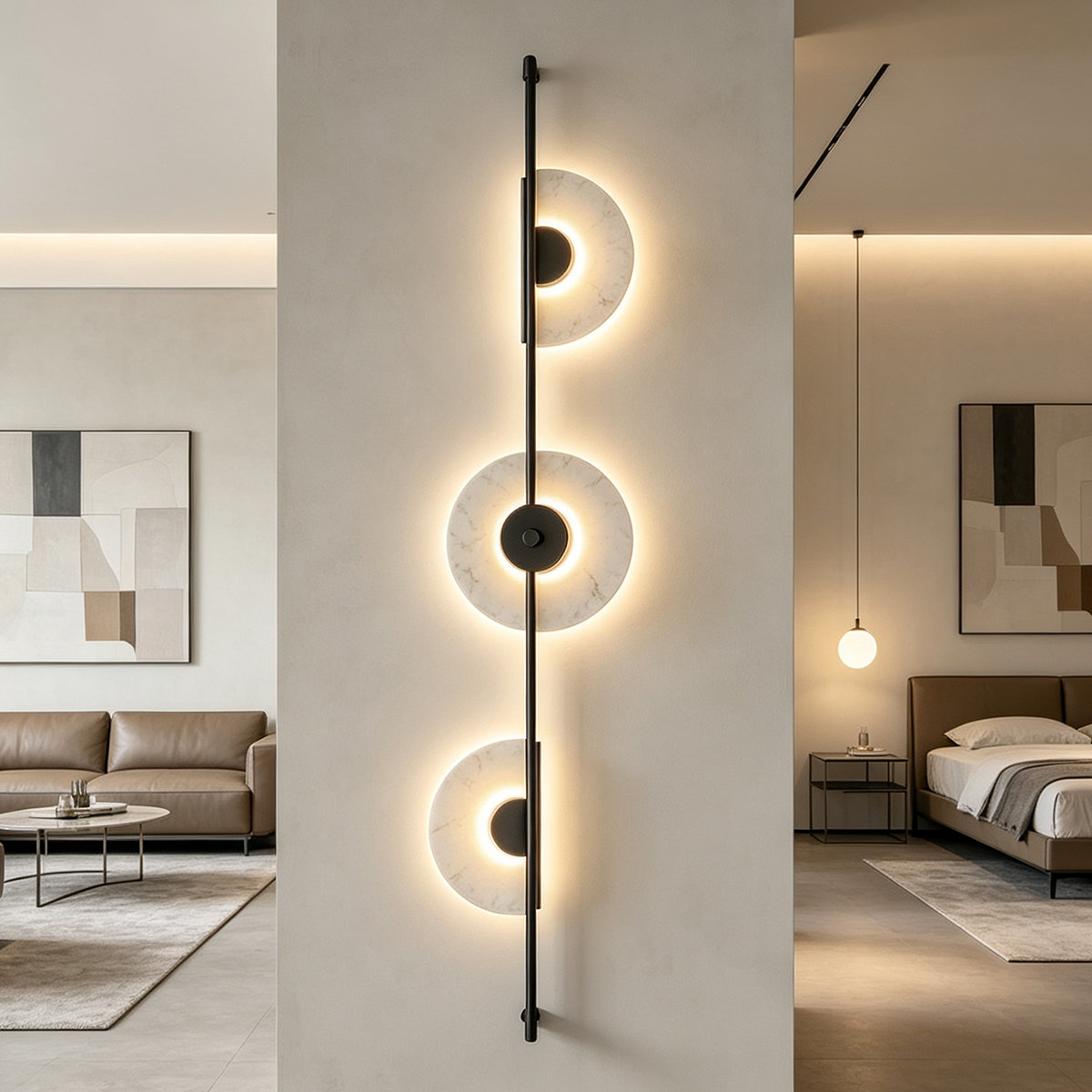 Casailighting Vertical Alabaster Wall Sconce | Black Metal & Natural Stone