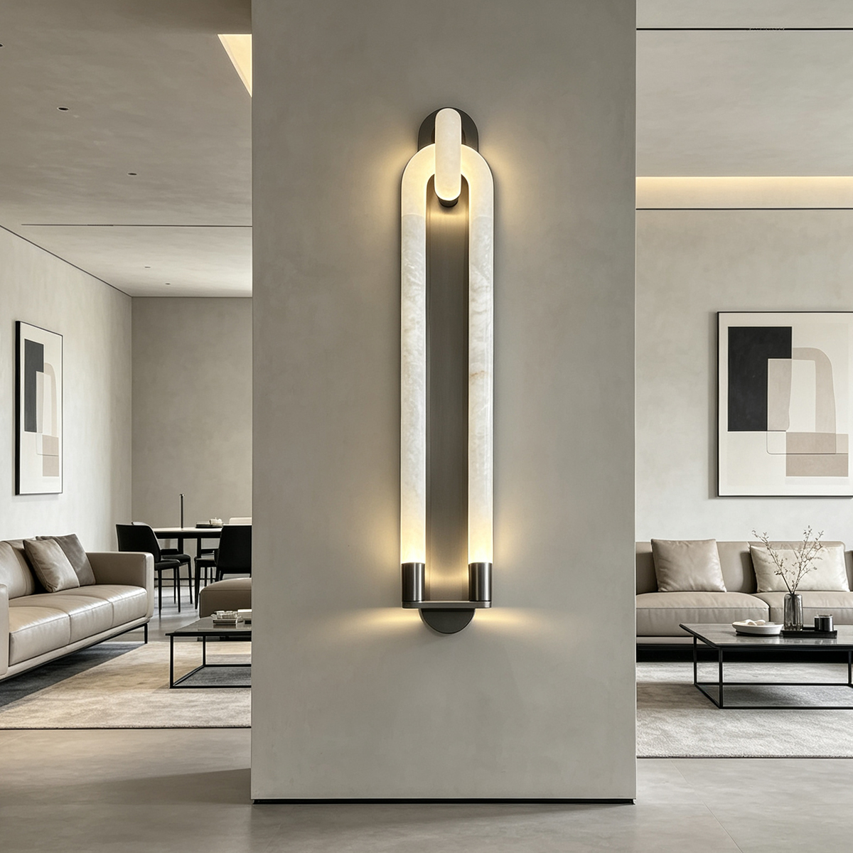 Casailighting Astria II Alabaster Wall Sconce | Brushed Stainless Steel & Natural Stone