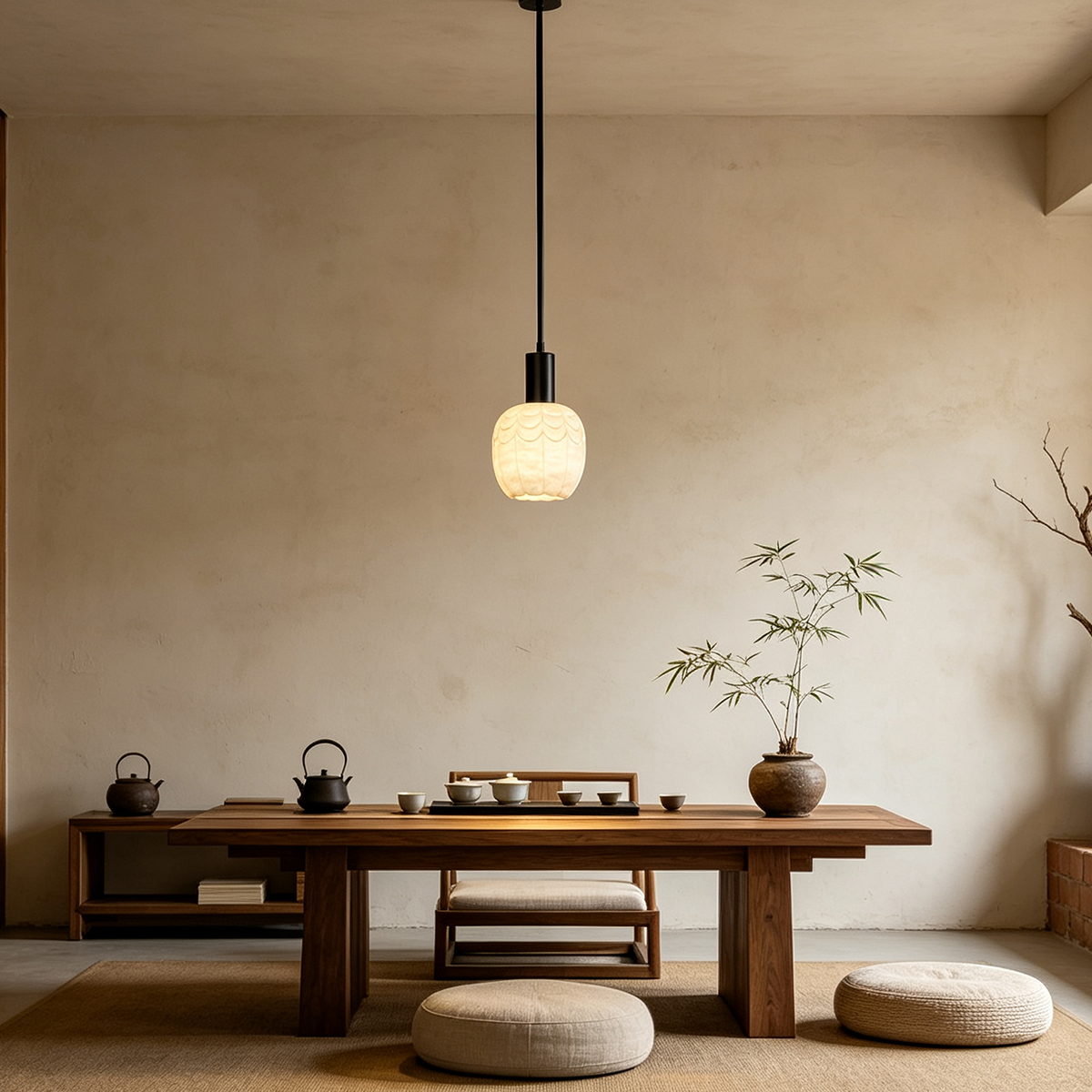 Casailighting “Lotus Bud” Carved Alabaster & Black Brass Pendant Light