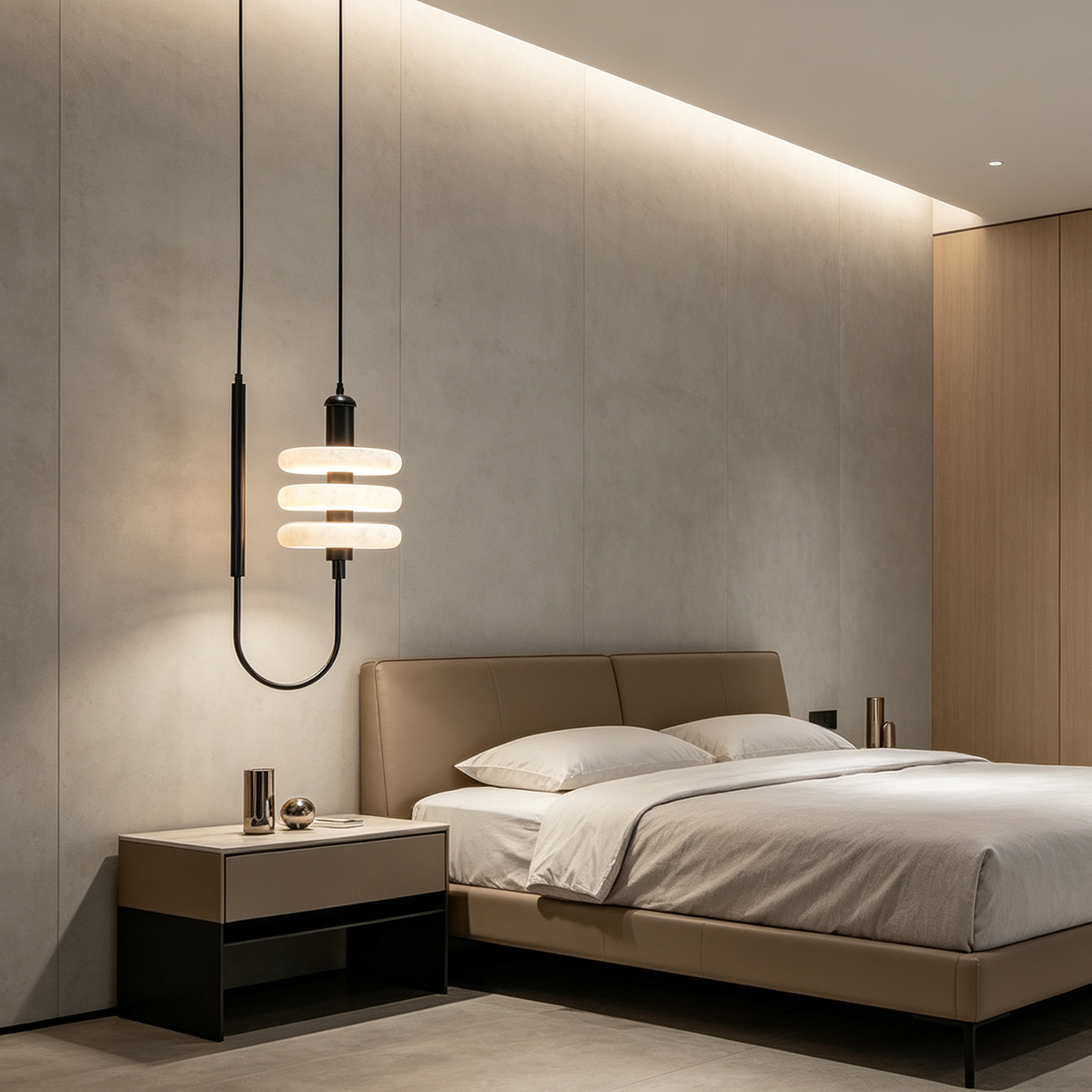 Casailighting Stacked Disc Alabaster & Black Brass Pendant Light