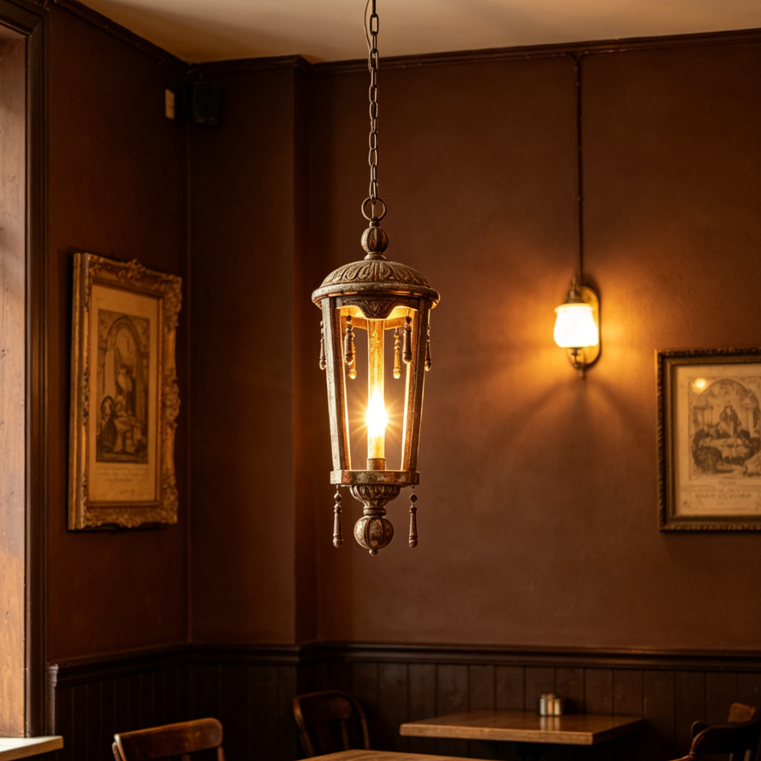 French Woodcarving Lantern Pendant Lamp