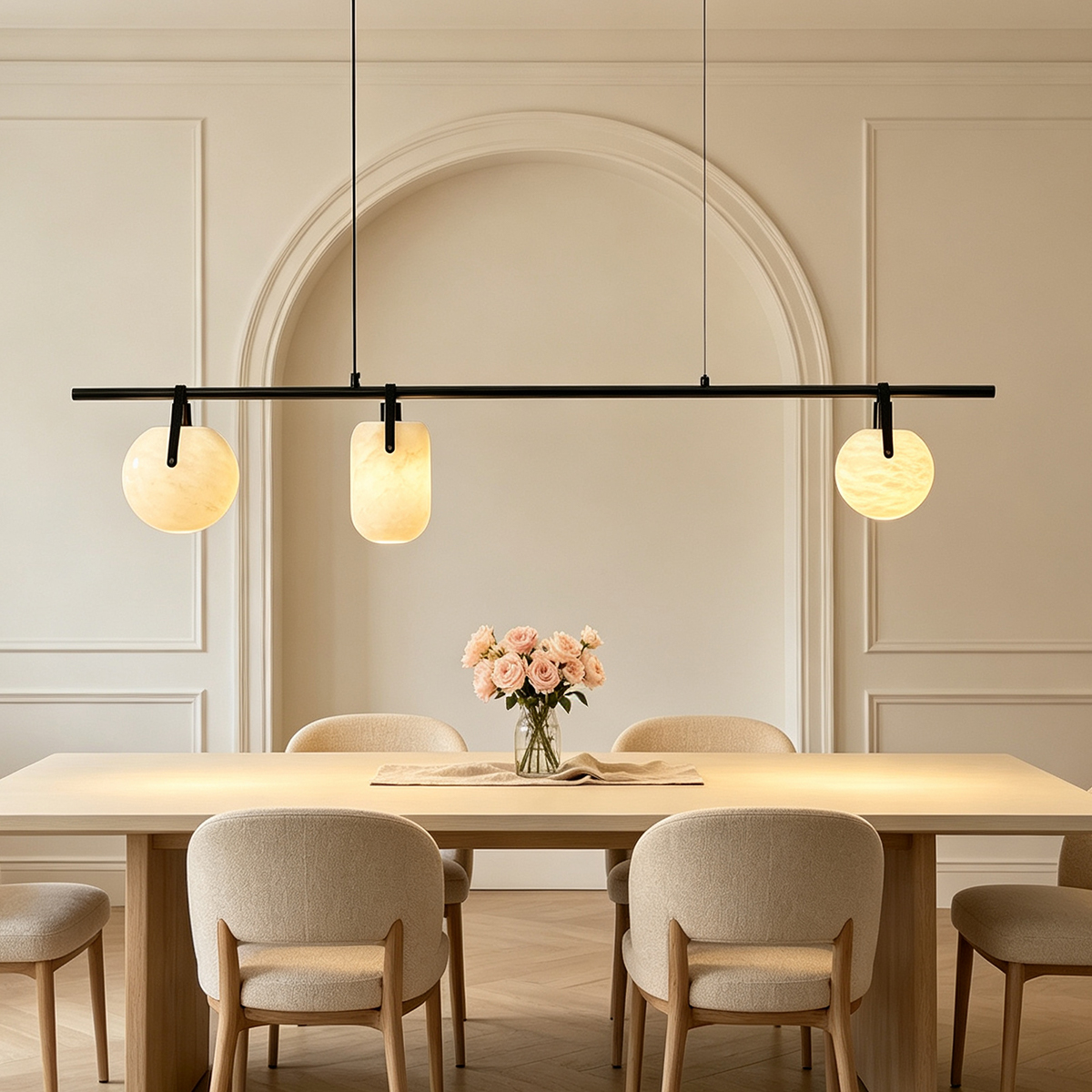Casailighting 3-Light Mixed Shape Alabaster & Brass Linear Pendant